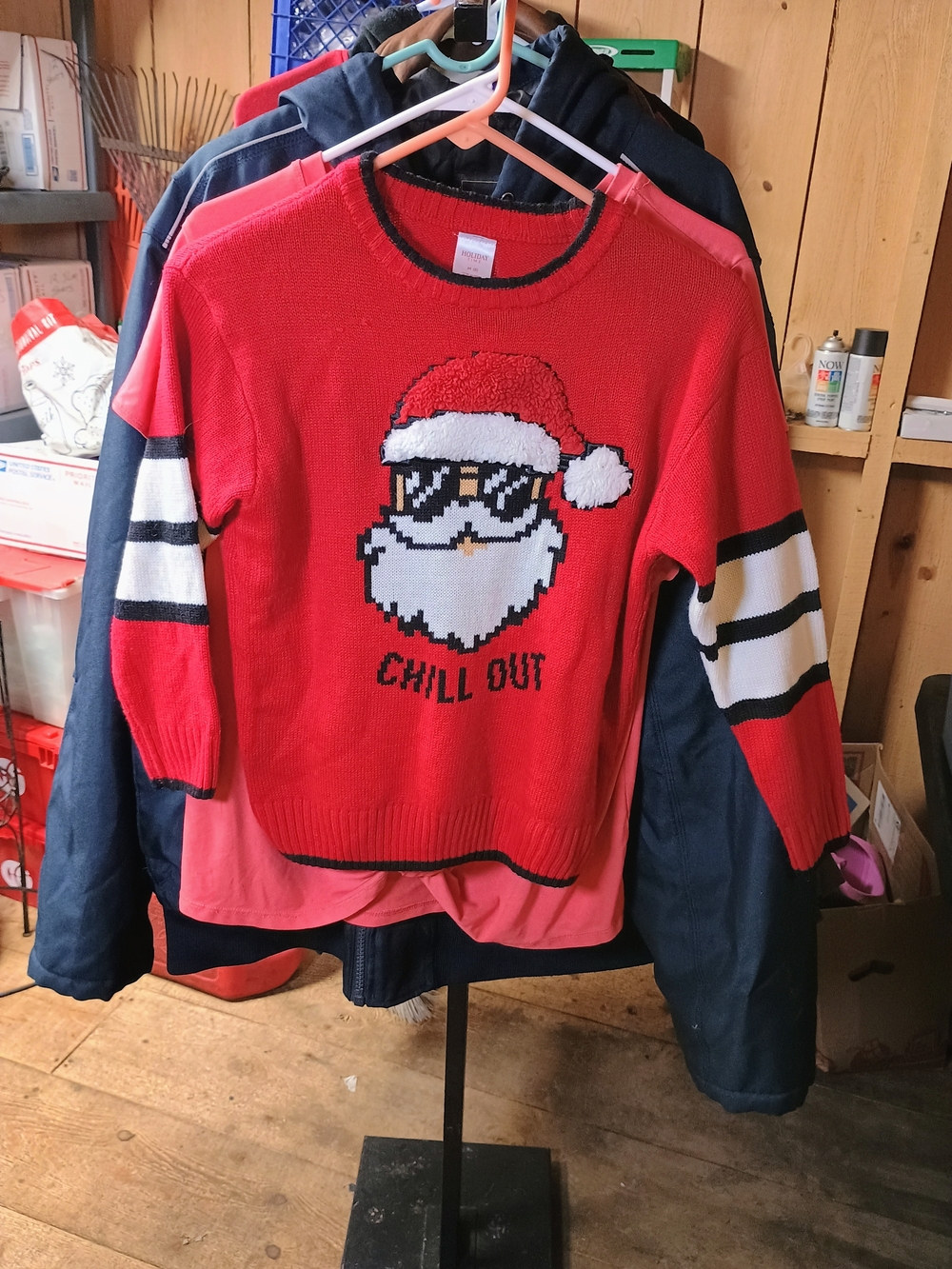 Holiday Time Red Santa 'Chill Out' Kids Holiday Sweater Bin 5